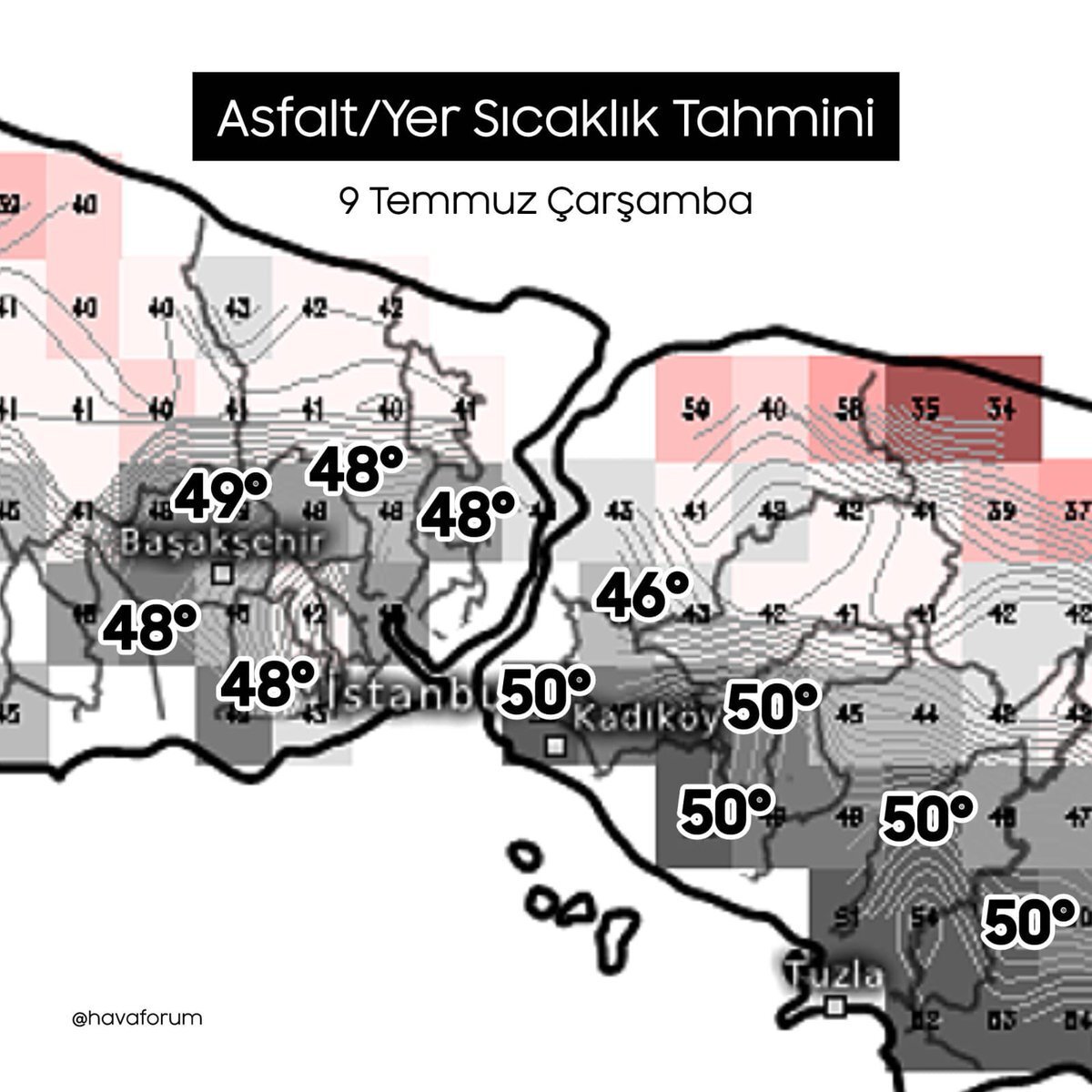 Bugün İstanbul'da asfaltyer sıcaklığının 50 dereceye ulaşması bekleniyor. (Hava Forum)