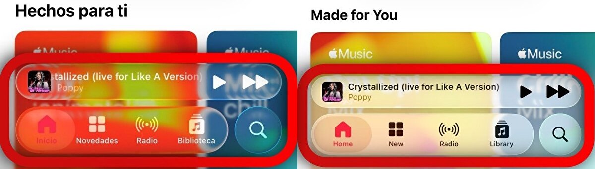 iOS 26 Beta 2 ile Denetim Merkezi’ndeki şeffaflık azaltılmıştı. Beta 3’te ise Apple, sistem uygulamalarına odaklandı. Apple Music uygulamasında alt gezinme çubuğu artık beyaz bir zemin üzerine kurulu. Böylece görsel karmaşa azaltılırken, uygulama içi denge korunmuş oldu. Bildirimler ise daha koyu arka planlarla sunularak metin okuma kolaylaştırıldı.