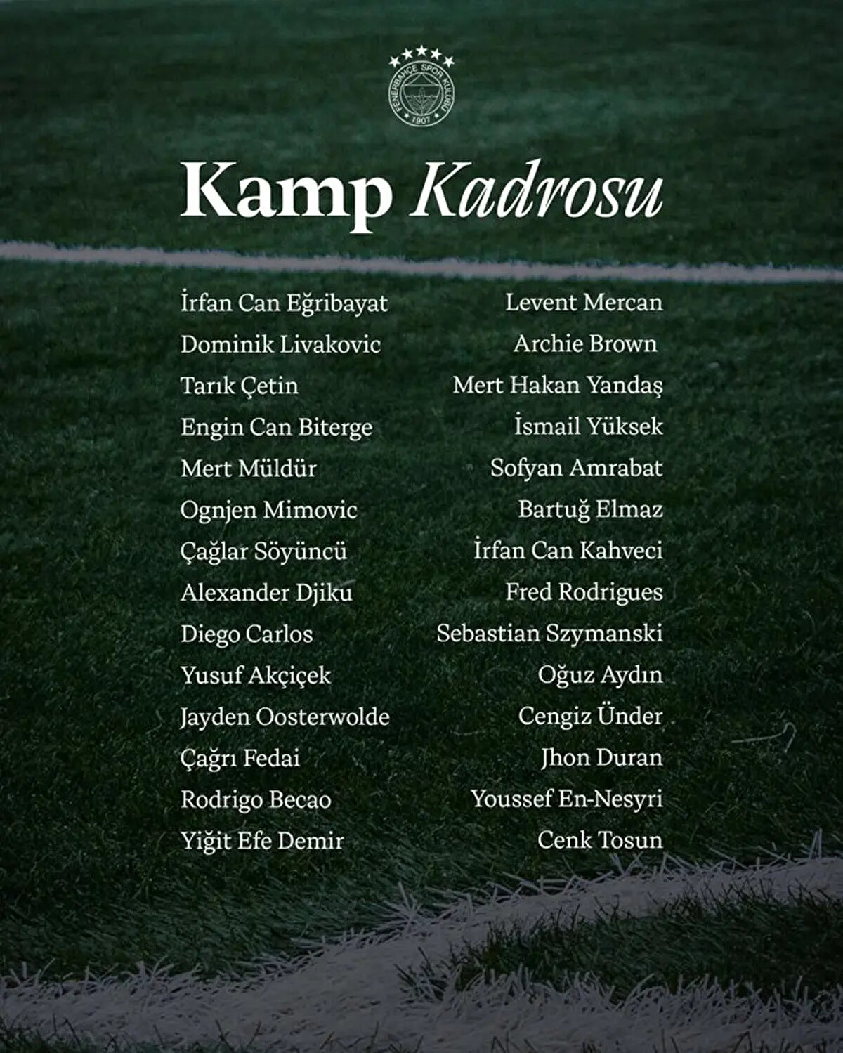 İşte sarı lacivertlilerin kadrosunda bulunan futbolcular…<br>