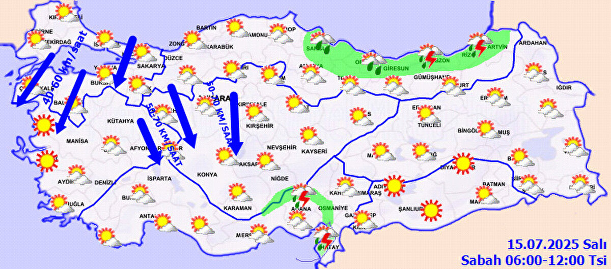 Meteoroloji Genel Müdürlüğü, 20’den fazla il için sağanak yağış ve kuvvetli rüzgar uyarısı yaptı. Salı günü Türkiye genelinde sıcaklıkların mevsim normallerinin üzerinde seyretmesi beklenirken, bazı bölgelerde kuvvetli yağış ve fırtına etkili olacak.