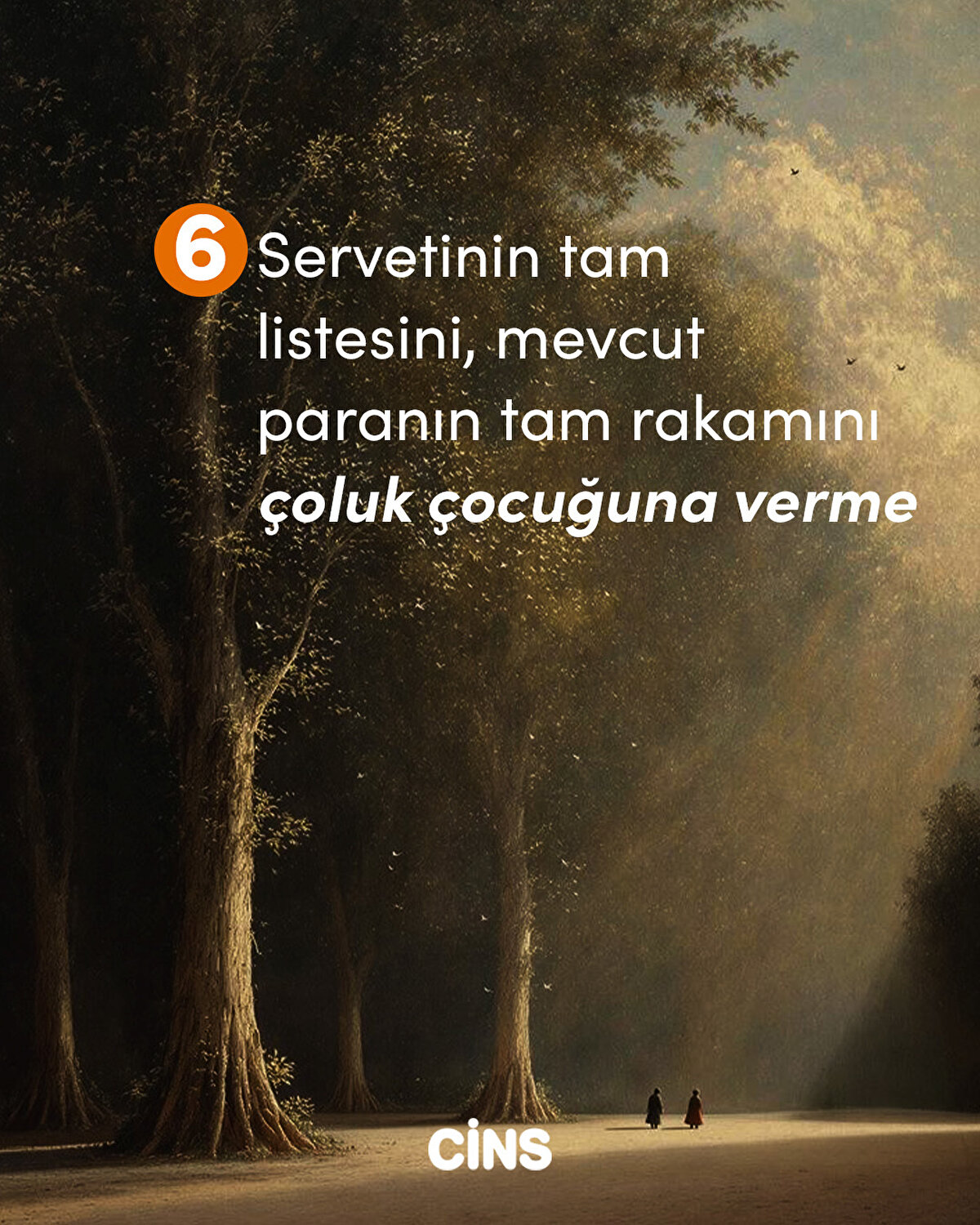 6- Servetinin tam listesini, mevcut paranın tam rakamını çoluk çocuğuna verme