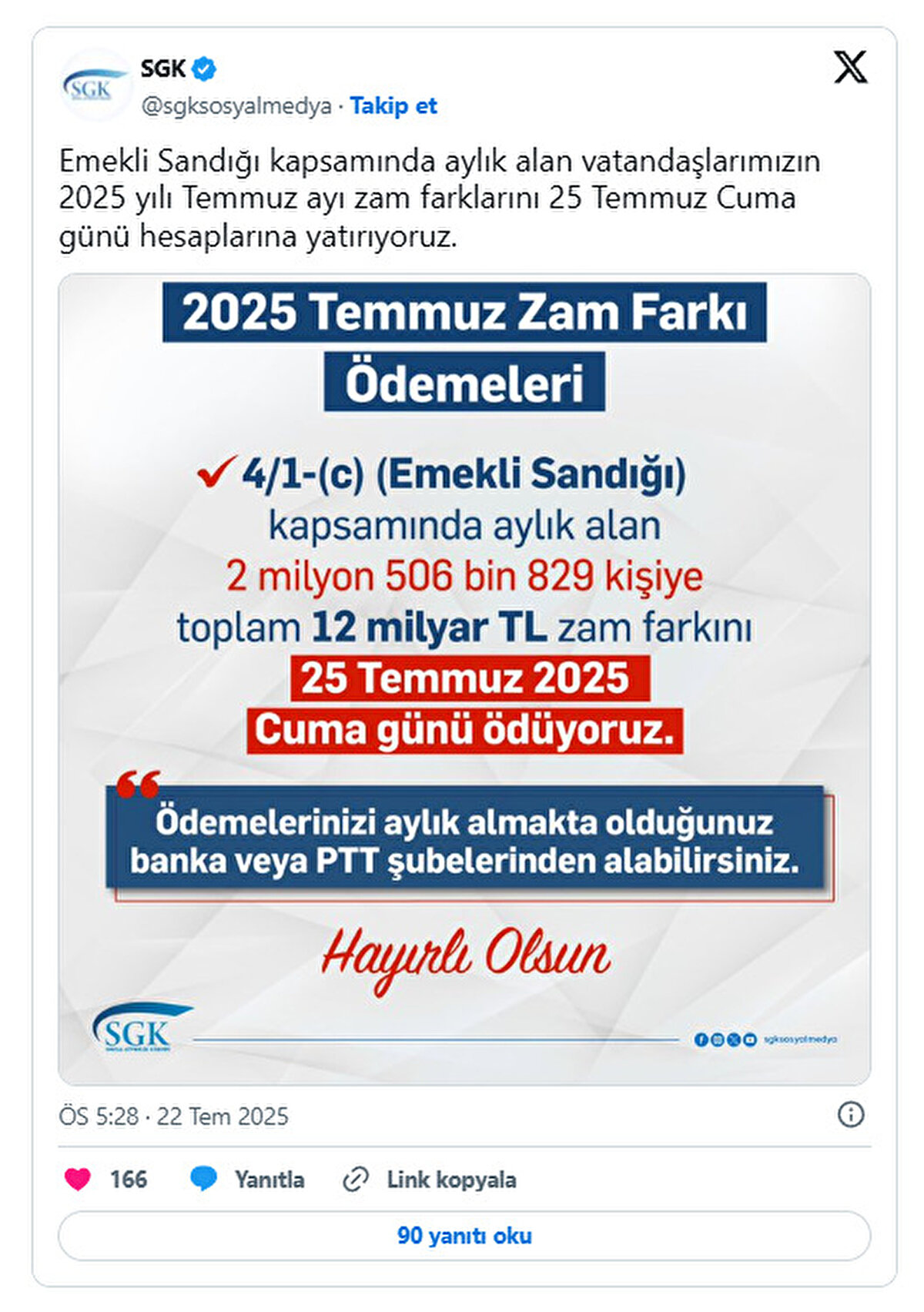Temmuz ayı zam farkı SGK açıklama
