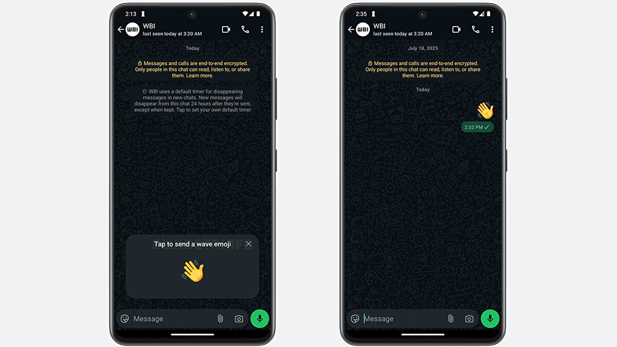 El sallayarak sohbet başlatmak mümkün olacak<br>Beta sürümde test edilen bu özellikle birlikte, WhatsApp kullanıcıları yeni bir sohbet penceresi açtıklarında ekranın altında bir el sallama emojisi görecek. Kullanıcı bu emojiye dokunduğunda, karşı tarafa hızlı bir şekilde bu işaret gönderilecek. Yani rehberinizde kayıtlı olmayan biriyle sohbet başlatmak artık sadece tek bir dokunuşla mümkün olacak.