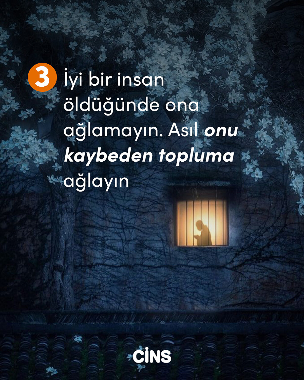 3-  İyi bir insan öldüğünde ona ağlamayın. Asıl onu kaybeden topluma ağlayın