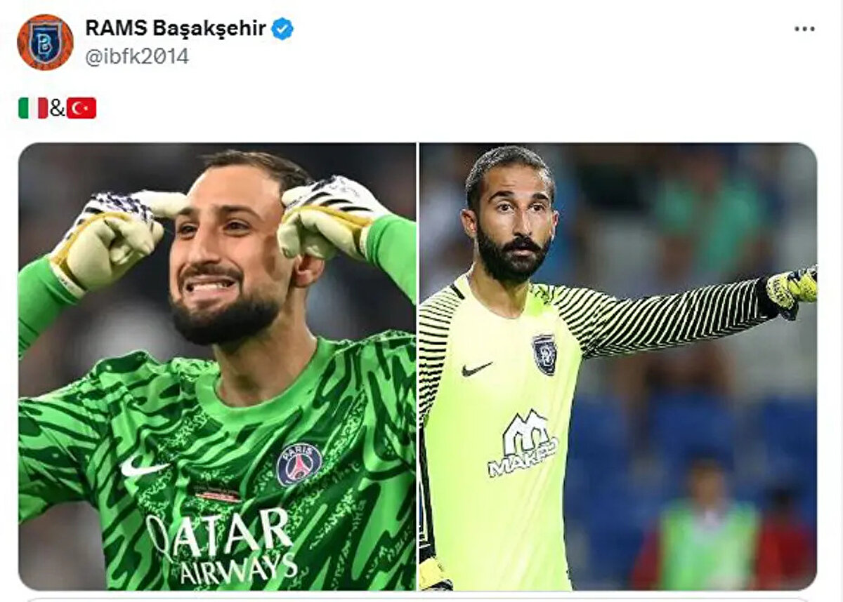 Başakşehir söz konusu alıntıda Gianluigi Donnarumma ve Volkan Babacan'ın fotoğraflarını yan yana kullanması dikkat çekti.<br><br>