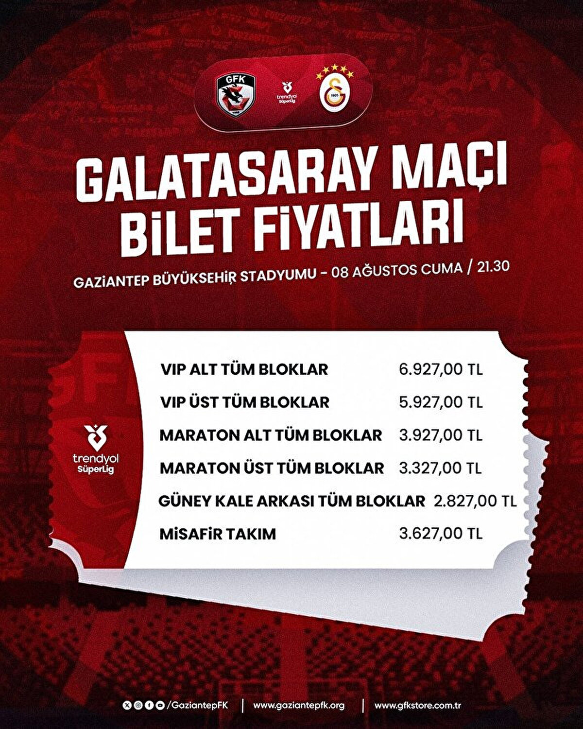 İşte Gaziantep FK'nın açıkladığı fiyatlar<br><br>