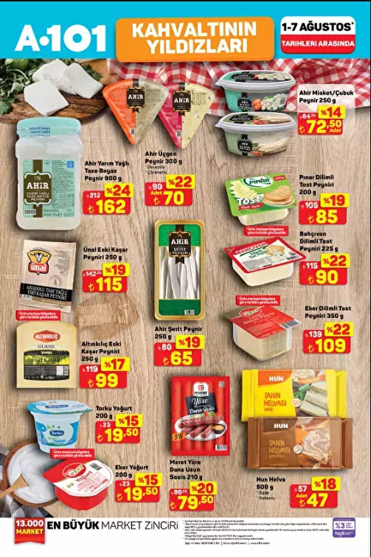 Taze Sebze ve Meyveler<br><br>A101 aktüel kataloğunda ayrıca taze sebze ve meyve fiyatları da uygun seviyede. Patates 11,90 TL, soğan 8,90 TL, kavun 14,90 TL ve ananas 74,50 TL olarak tüketicilerin erişimine açık.