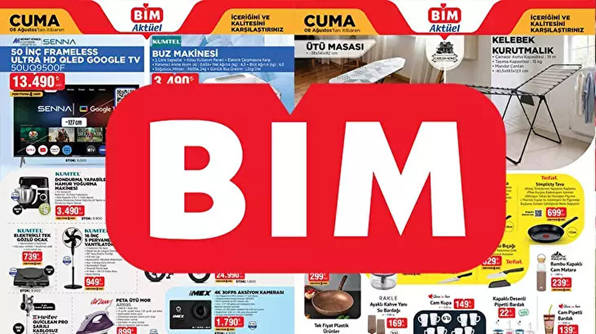 BİM 5-8 Ağustos aktüel katalogları yayımlandı. Salı ve Cuma günleri mağaza raflarında satışa sunulan kataloglar arasında yer alan ürünlerin tam ve eksiksiz listesi vatandaşların yakın takibinde yer almaya devam ediyor. Satışa sunulacak ürünler arasında Dondurma Yapabilen Hamur Yoğurma Makinesi, Vantilatör, Buz Makinesi, Aksiyon Kamerası, Şarjlı Kablosuz Süpürge, Mutfak Tartısı, Pipetli Çelik Termos ve daha birçok ürün yer alıyor.