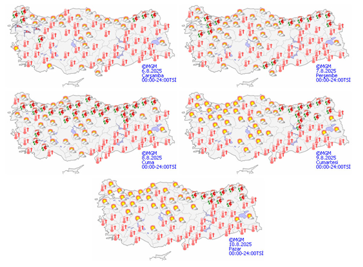 Meteoroloji Genel Müdürlüğü haftalık raporu yayınladı<br><br>Meteoroloji'nin yayınladığı haftalık rapora göre İstanbul'da cuma gününe kadar sağanak ve gök gürültülü yağışların devam etmesi bekleniyor. Sağanak yağışlar Doğu Kardeniz'de hafta sonuna kadar etkisini sürdürecek. Yeni haftayla birlikte sıcaklıkların tekrardan mevsim normallerinin üzerinde seyretmesi bekleniyor.