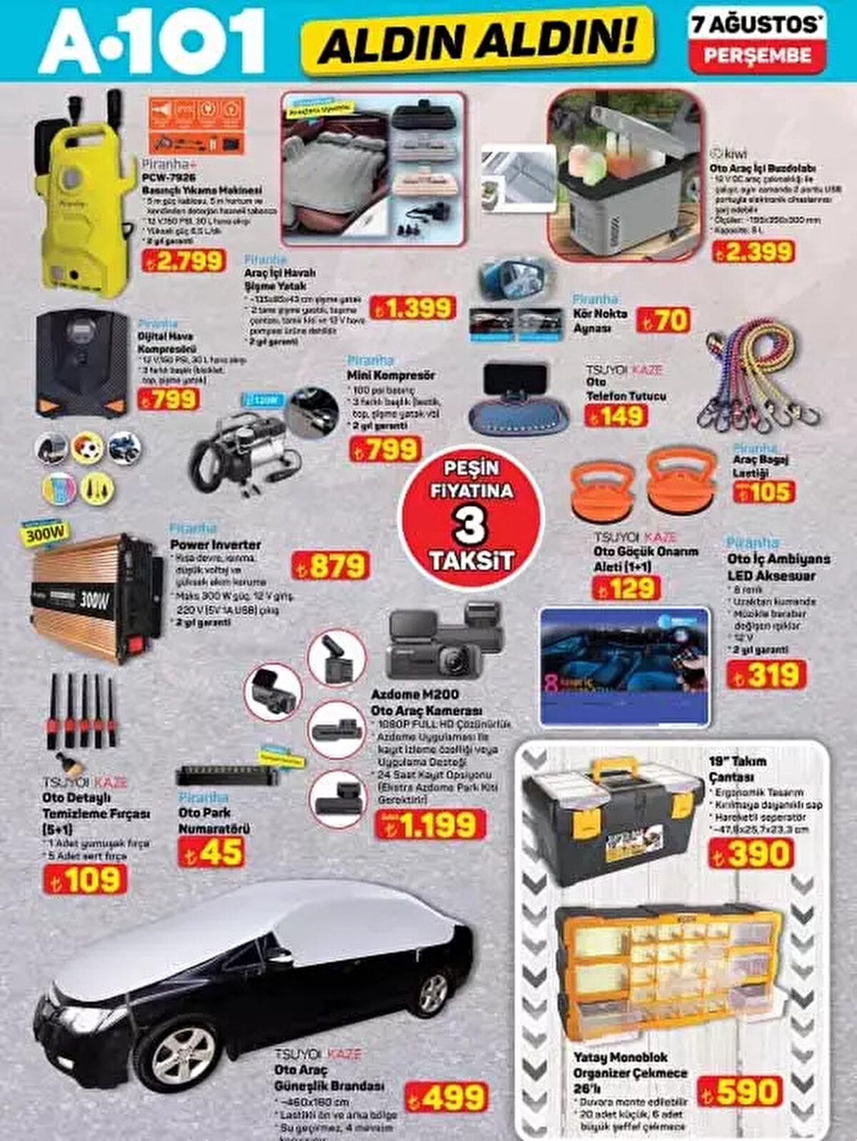 Yapışmaz Buzluk (Farklı renk seçenekleri ile) 34,50 TL<br><br>4'lü Borosilikat Kulplu Çay Bardağı 179 TL<br><br>2'li Stanlı Sıvı Sabunluk 339 TL<br><br>1,1 L Mini Çöp Kovası 39,50 TL<br><br>Basınçlı Yıkama Makinesi 2.799 TL<br><br>Oto Araç İçi Buzdolabı 2.399 TL<br><br>Kör Noktası 70 TL<br><br>Oto Araç Kamerası 1.199 TL<br><br>Araç İçi Havalı Şişme Yatak 1.399 TL<br><br>Mini Kompresör 799 TL<br><br>Power Inverter 879 TL<br><br>Katlanır Taşıma Arabası 1.499 TL