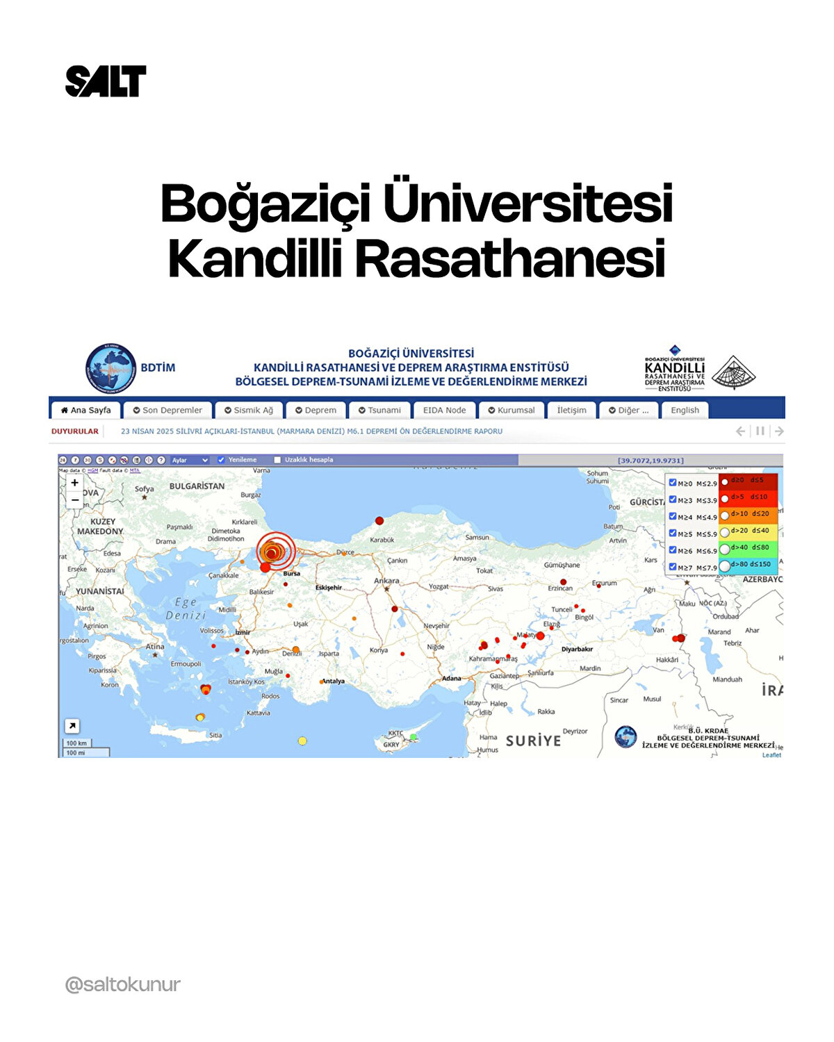 Boğaziçi Üniversitesi Kandilli Rasathanesi : Türkiye ve çevresindeki depremleri bilimsel verilerle gösterir, harita üzerinden konum takibi yapabilirsiniz.