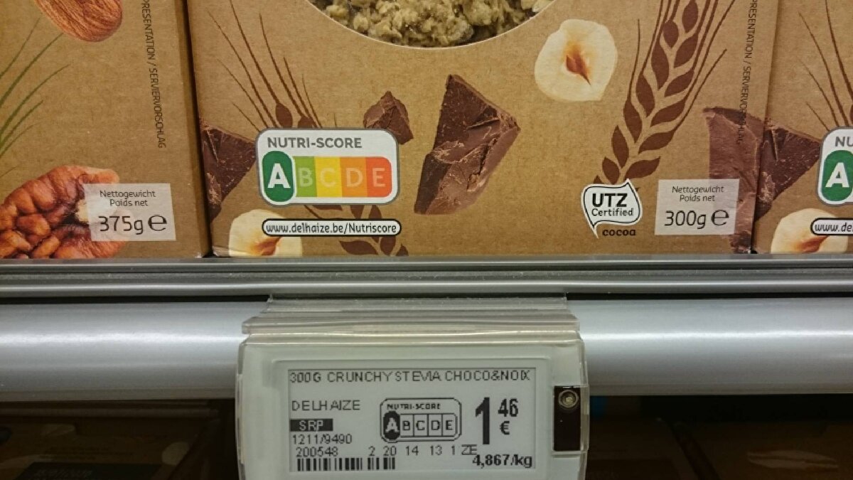 - A (yeşil): En sağlıklı<br>- B (açık yeşil): İyi seçenek<br>- C (sarı): Orta<br>- D (turuncu): Daha az sağlıklı<br>- E (kırmızı): Sağlıksız, sınırlı tüketilmeli