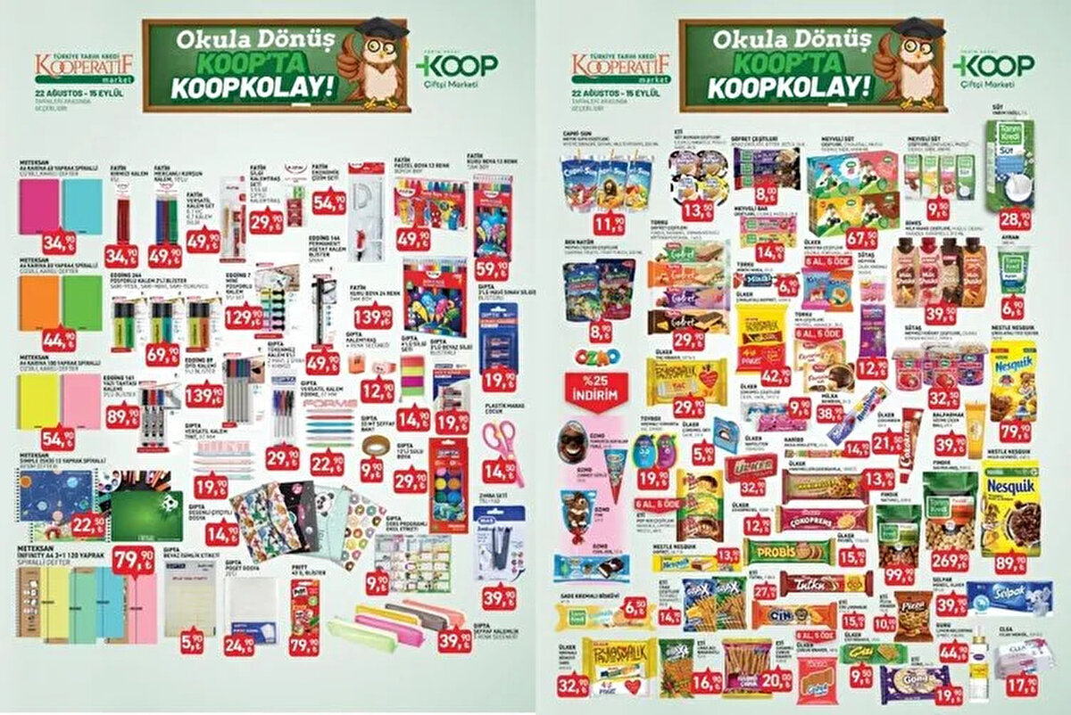 Okul hazırlıkları Tarım Kredi aktüel kırtasiye kataloğu ile çok daha ekonomik hale geliyor. Yeni sezon öncesinde duyurulan kampanya kapsamında, öğrencilerin ihtiyaç duyduğu tüm temel kırtasiye ürünleri indirimli fiyatlarla raflarda yerini aldı. 22 Ağustos – 15 Eylül 2025 tarihleri arasında geçerli olacak fırsatlarla defter, kalem, boya, makas, kalemlik ve daha birçok ürün veliler ve öğrenciler için avantaj sağlıyor. İşte Tarım Kredi kırtasiye ürünleri kataloğu ve fiyat listesi…