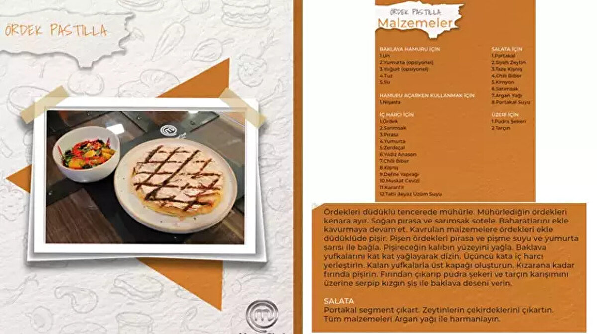 İkinci turda Somer Şef’in tabağı yapıldı<br><br>İlk etabı geçen Çağlar, Hilal, Cansu ve Mert ikinci turda Somer Şef’in özel tabağı “Ördek Pastilla”yı hazırlamakla karşı karşıya kaldı. Yarışmacılar, hem teknik hem de lezzet açısından zorlayıcı bu tabakla tüm hünerlerini ortaya koymaya çalıştı.