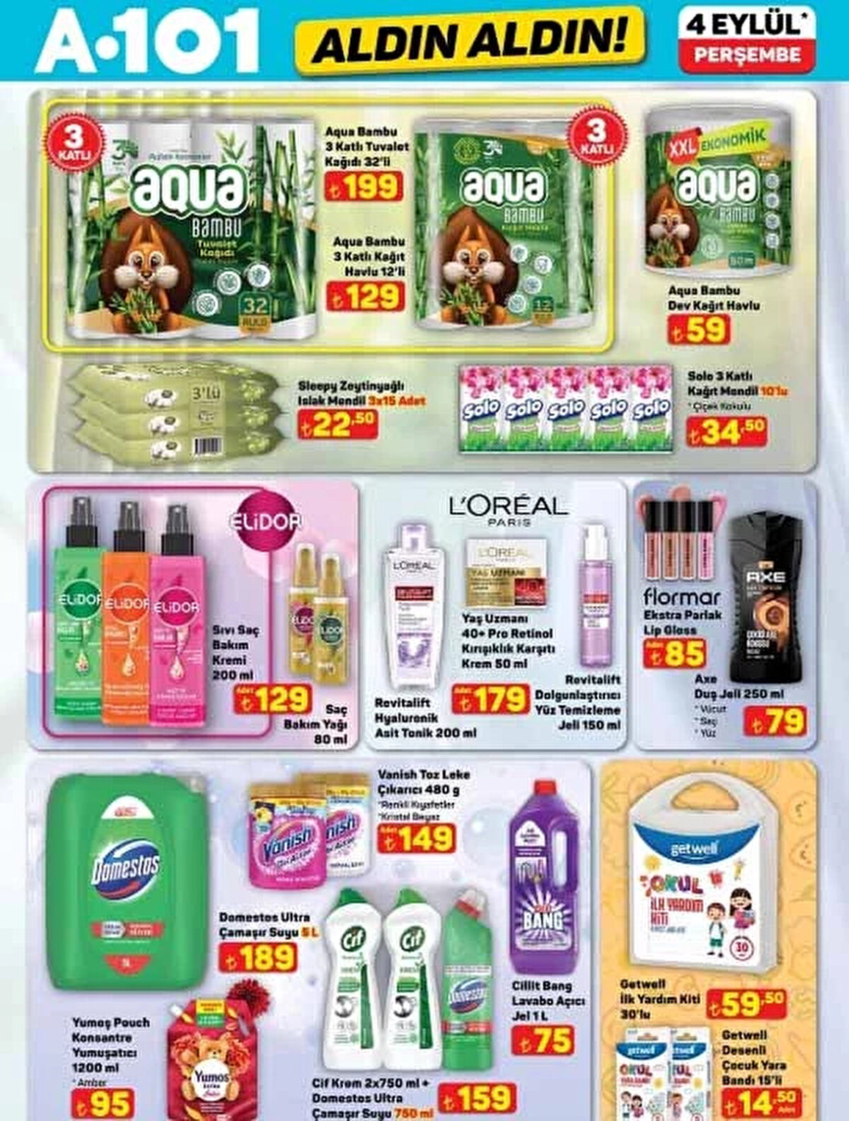 32'li Bambu 3 Katlı Tuvalet Kağıdı 199 TL<br><br>10'lu Kağıt Mendil 34,50 TL