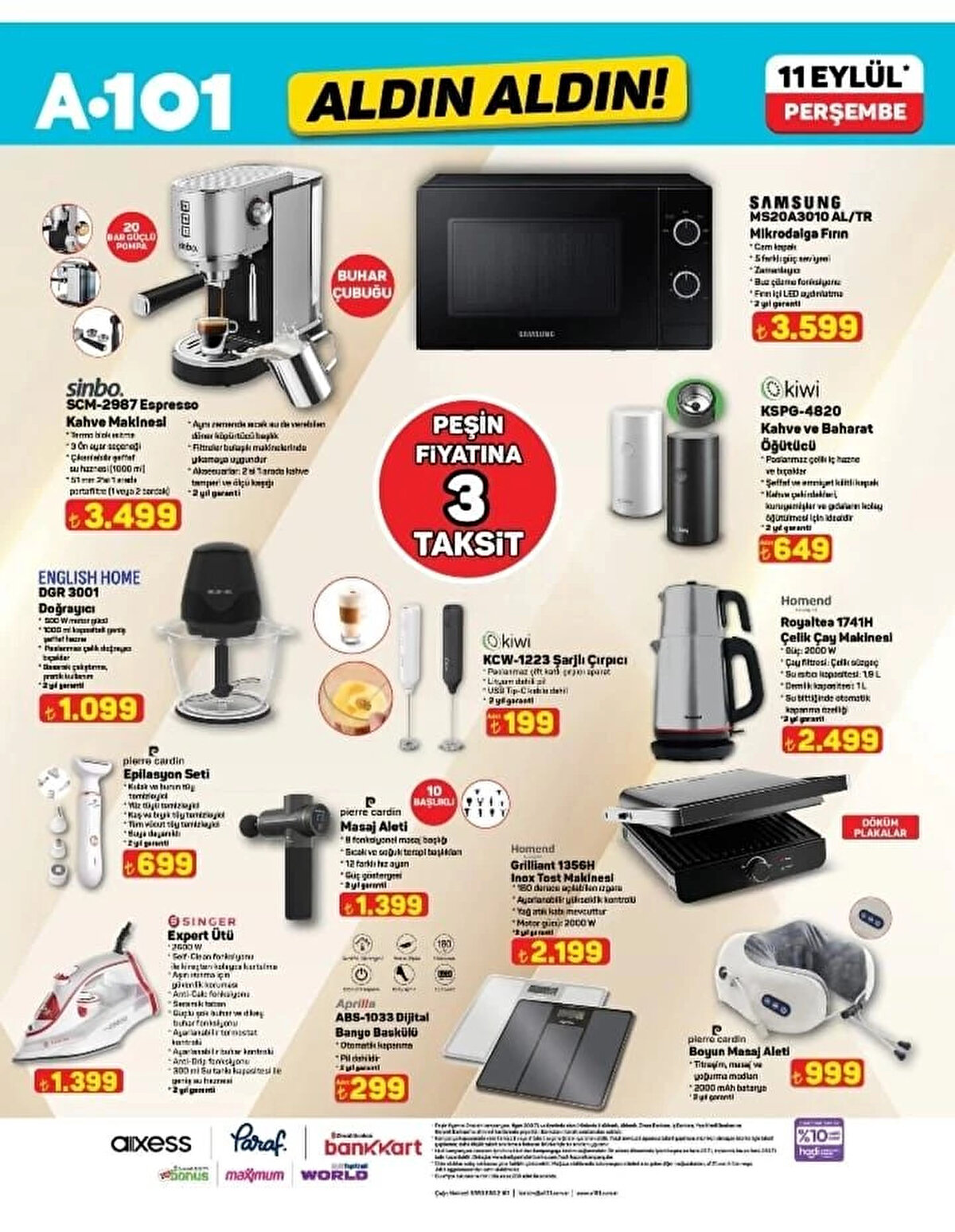 PIERRE CARDIN MASAJ ALETİ<br>Fiyat: 1,399 TL<br><br>HOMEND GRILLIANT 1356H INOX TOST MAKİNESİ<br><br>Fiyat: 2,199 TL