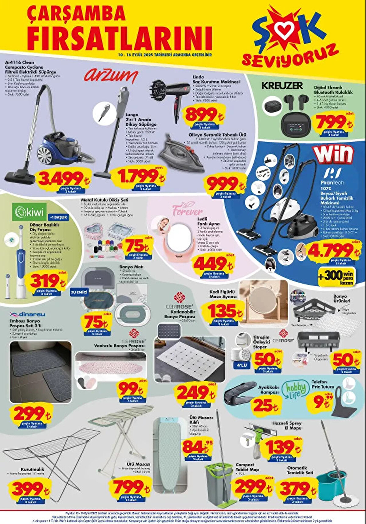 ARZUM LUNGO 2'Sİ 1 ARADA DİKEY SÜPÜRGE<br>Fiyat: 1,799 TL<br><br>ARZUM LİNDA SAÇ KURUTMA MAKİNESİ<br><br>Fiyat: 899 TL