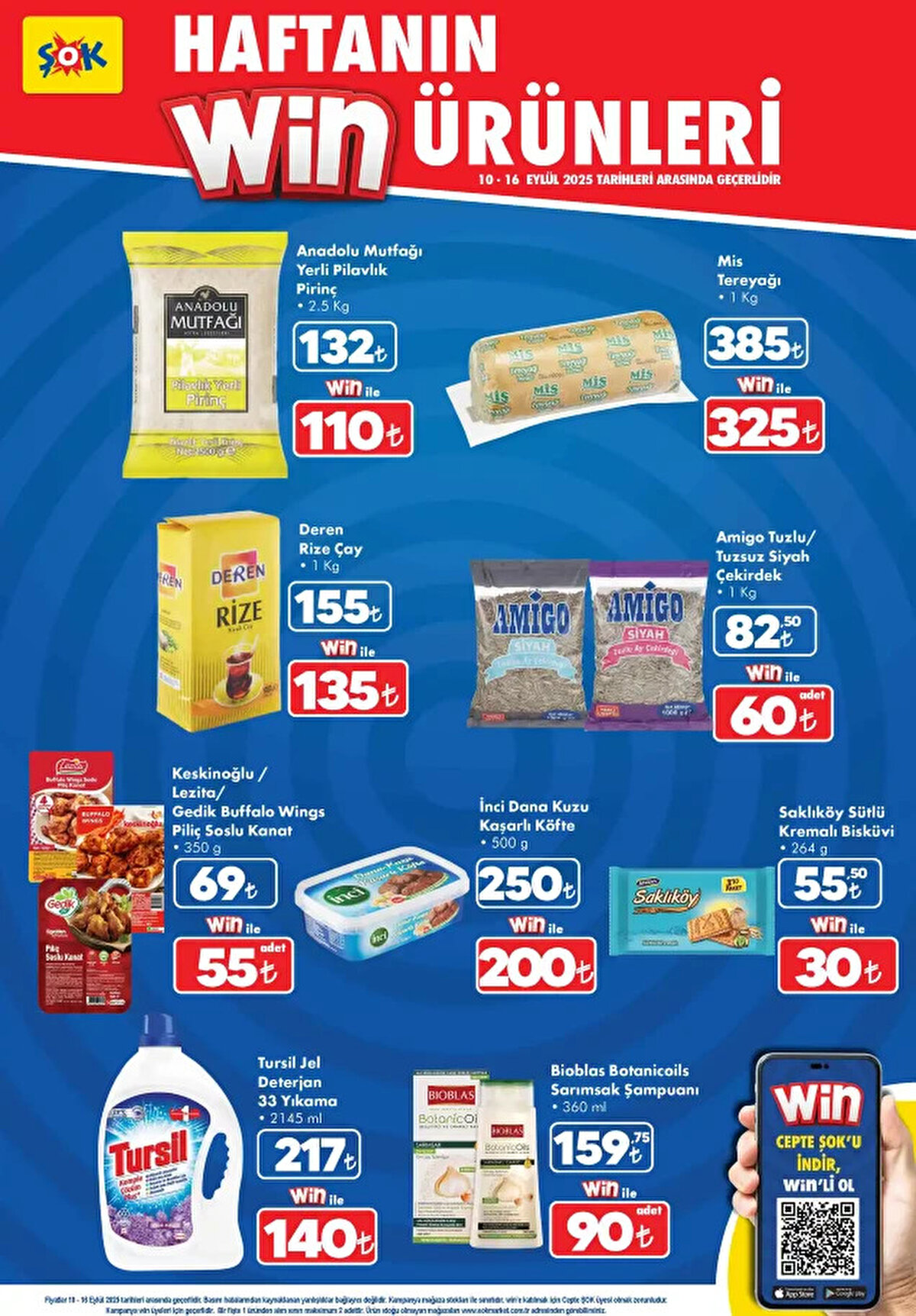 HAFTANIN WİN ÜRÜNLERİ<br>ANADOLU MUTFAĞI YERLİ PİLAVLIK PİRİNÇ 2.5 KG<br><br>Win ile fiyatı: 110 TL<br><br>MİS TEREYAĞI 1 KG<br><br>Win ile fiyatı: 325 TL