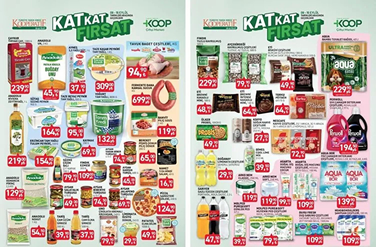 Tarım Kredi Market 9-15 Eylül 2025 aktüel kataloğu indirimleri başladı. Her hafta uygun fiyatlı ürünleri tüketicilerle buluşturan Tarım Kredi’de bu hafta çay, un, zeytinyağı, peynir, dana kangal sucuk, turşu çeşitleri ve Osmancık pirinç öne çıkıyor. 9 Eylül’de başlayan kampanya 15 Eylül’e kadar devam edecek. Peki, Tarım Kredi’de bu hafta hangi ürünler indirimli, aktüel fırsatlar arasında neler var? İşte 9-15 Eylül 2025 Tarım Kredi indirimli ürünler listesi ve detaylı aktüel ürünler kataloğu…