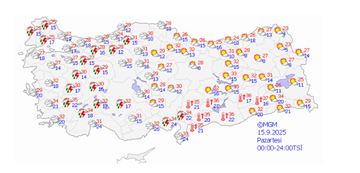 15 Eylül 2025 Pazartesi günü hava tahmin raporu