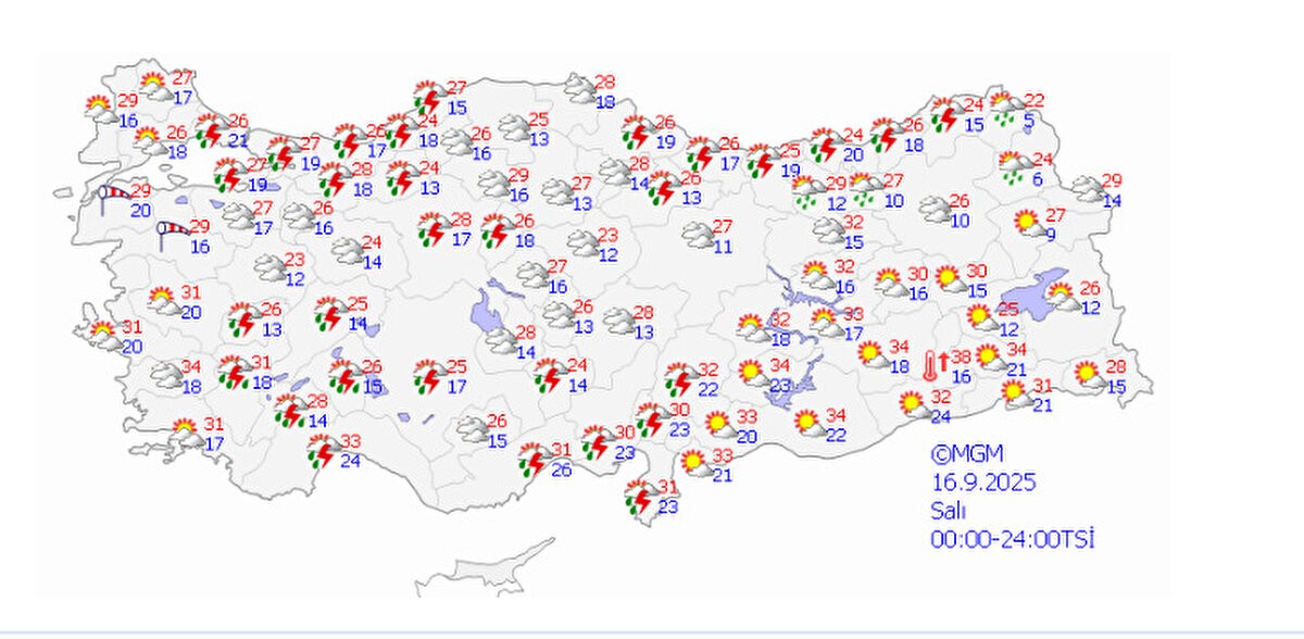16 Eylül 2025 Salı günü hava tahmin raporu