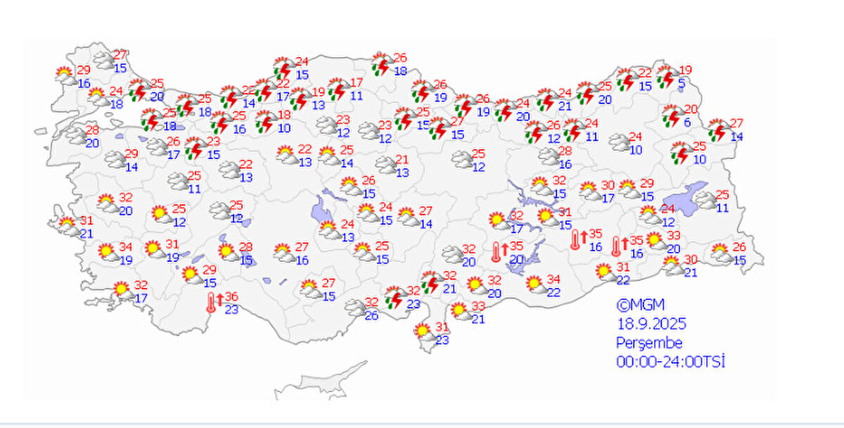 18 Eylül 2025 Perşembe günü hava tahmin raporu