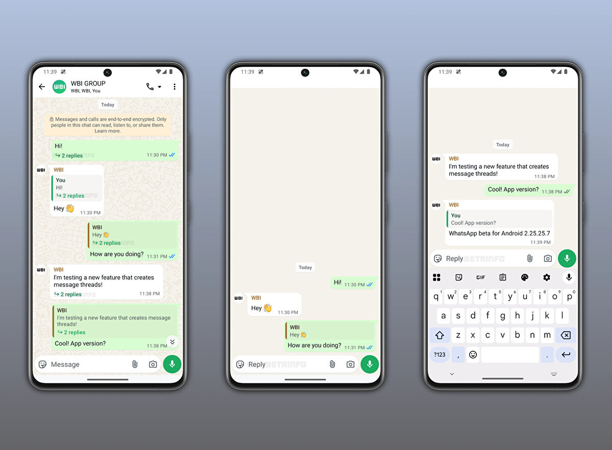 WhatsApp yanıt zinciri özelliği şu an için yalnızca Android 2.25.25.7 beta sürümünde test ediliyor. Kısa süre içerisinde tüm Android ve iOS kullanıcılarına kademeli olarak sunulması bekleniyor.