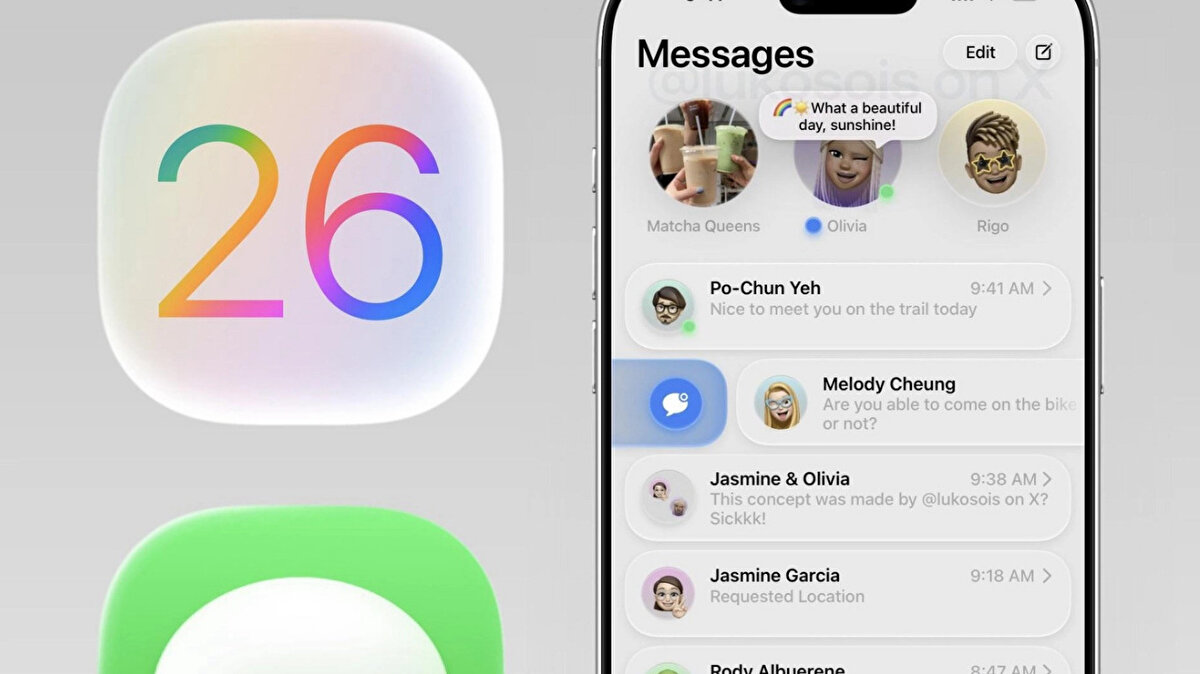 Mesajlar Uygulaması Yenilendi<br>Sohbetlere özel arka plan ekleme, grup anketleri, Apple Cash ile para transferi, anlık yazma göstergeleri ve “Seç” özelliğiyle kısmi mesaj kopyalama mümkün hale geliyor.