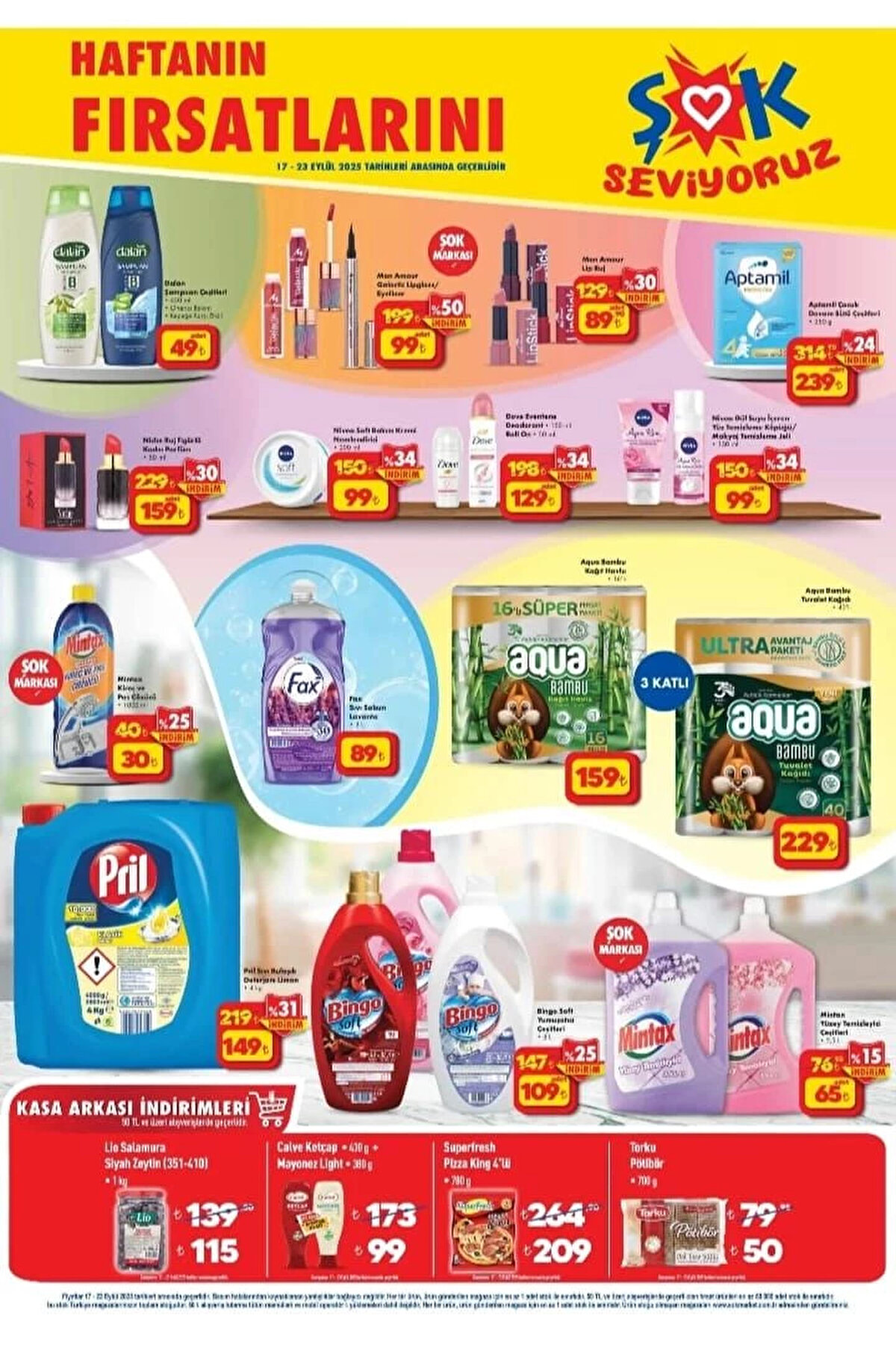 PRİL SIVI BULAŞIK DETERJANI 4 KG<br>Fiyat: 149 TL<br><br>AQUA BAMBU KAĞIT HAVLU 16’LI<br><br>Fiyat: 159 TL