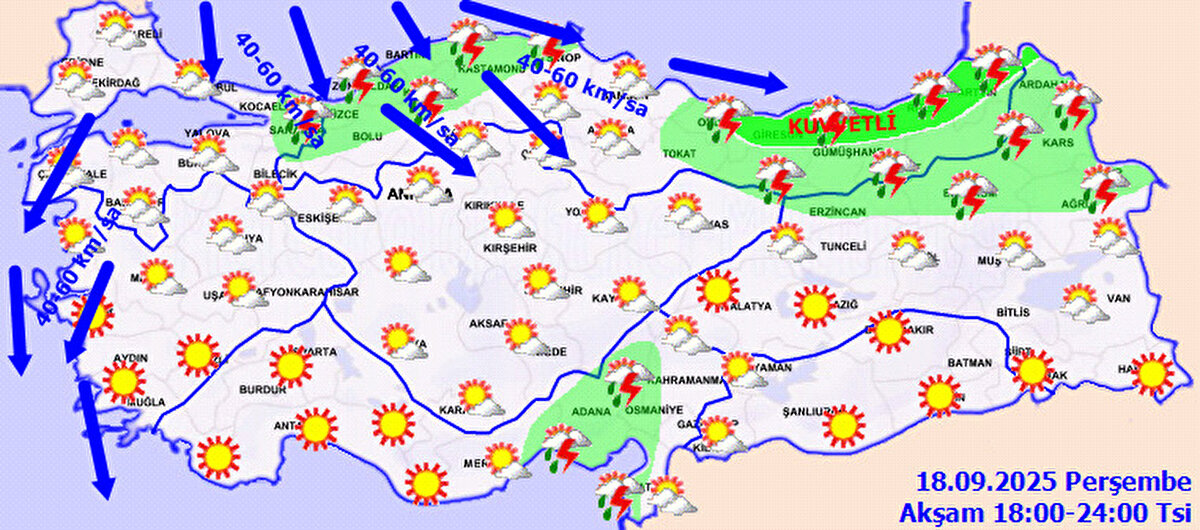 Hava sıcaklığı mevsim normalleri civarında<br><br>Meteoroloji, hava sıcaklıklarının doğu kesimlerde mevsim normallerinin 1-3 derece üzerinde, iç kesimlerde 1-3 derece altında, diğer bölgelerde ise mevsim normalleri civarında seyredeceğini açıkladı.