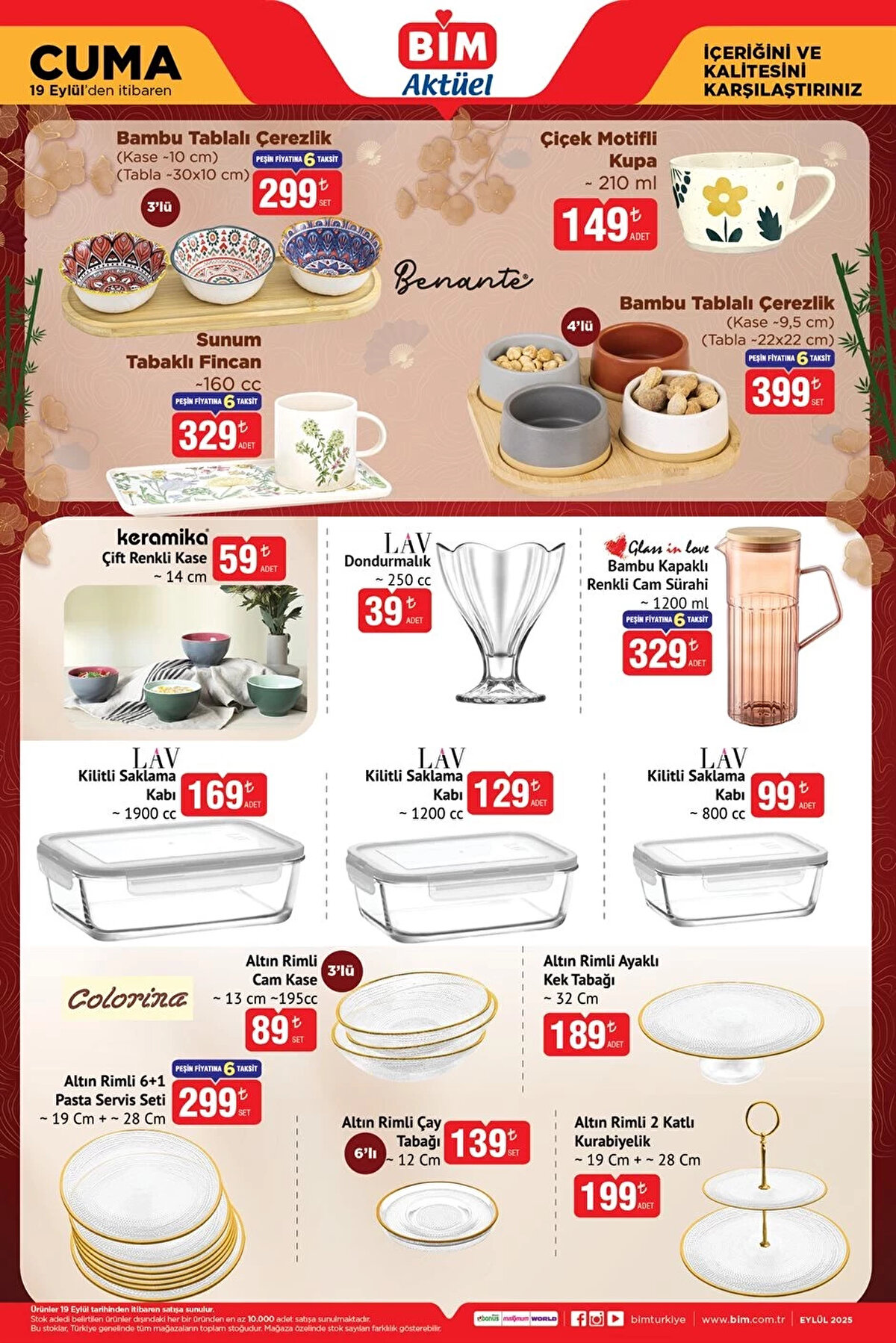 Bambu Kapaklı Renkli Cam Sürahi 329 TL<br><br>Bambu Tablalı Çerezlik 299 TL<br><br>Çiçek Motifli Kupa 210 ml 149 TL<br><br>Sunum Tabaklı Fincan 160 cc 329 TL<br><br>Bambu Tablalı Çerezlik 399 TL<br><br>Çift Renkli Kase 59 TL<br><br>Dondurmalık 39 TL<br><br>Kilitli Saklama Kabı 169 TL<br><br>Kilitli Saklama Kabı 129 TL<br><br>Kilitli Saklama Kabı 99 TL<br><br>Altın Rimli Cam Kase 89 TL<br><br>Altın Rimli Ayaklı Kek Tabağı 189 TL