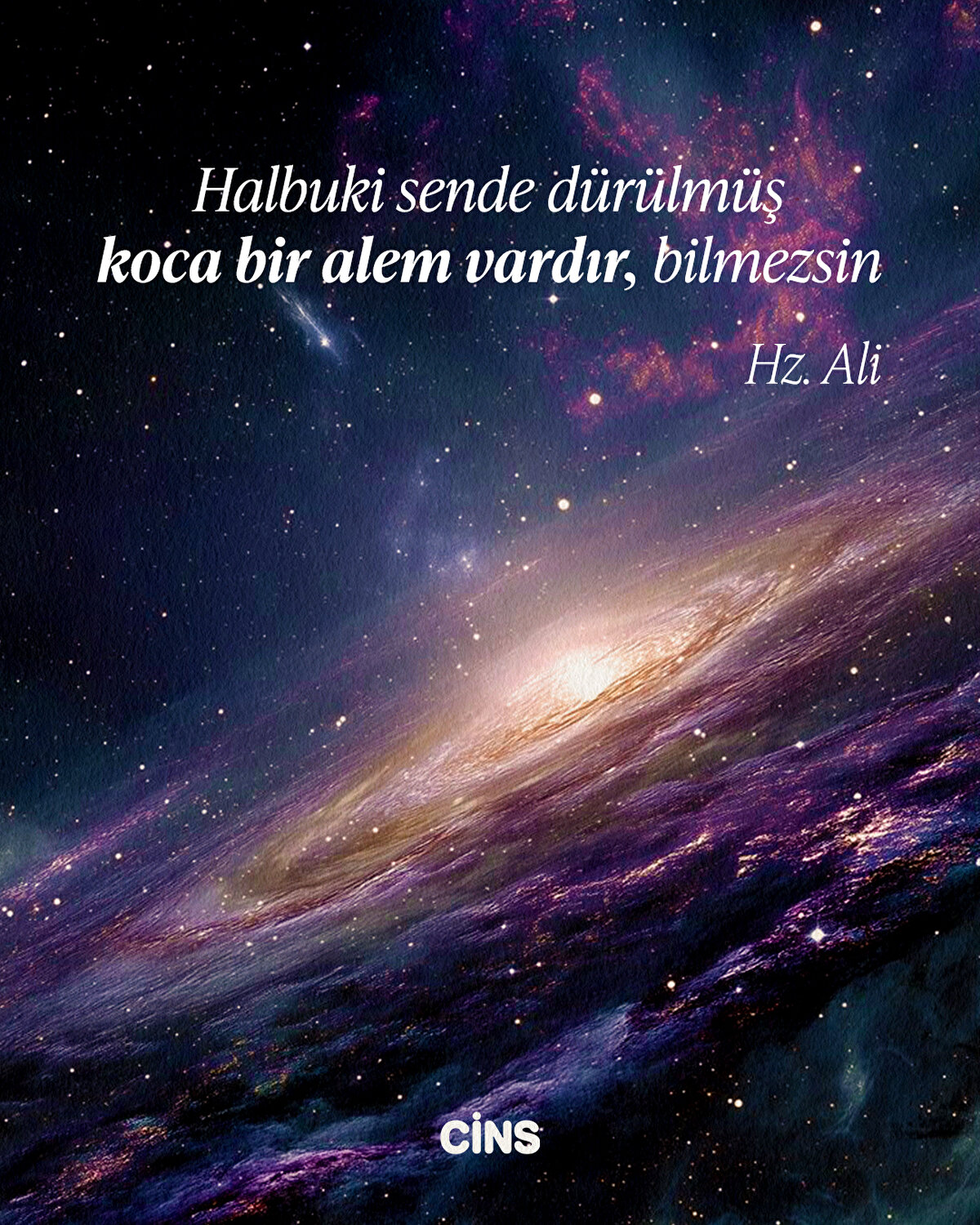 Halbuki sende dürülmüş koca bir alem vardır, bilmezsin<br><br>Hz. Ali