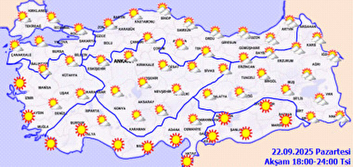 Ege Bölgesi hava durumu<br><br>Ege’de gökyüzü genellikle açık ve güneşli olacak. İzmir 30°C, Manisa 34°C, Denizli 34°C ve Afyonkarahisar 26°C ölçülecek.