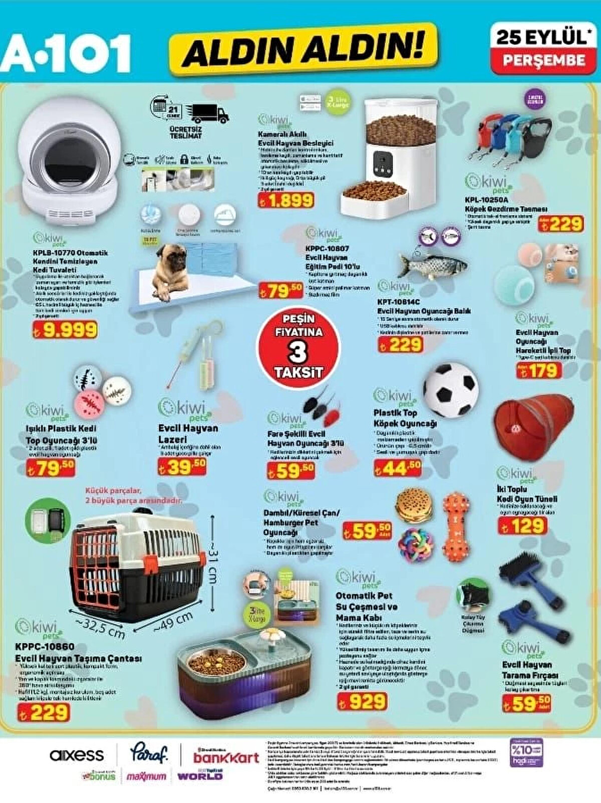 KİWİ PETS EVCİL HAYVAN EĞİTİM 10’LU<br>Fiyat: 79,50 TL<br><br>KİWİ PETS EVCİL HAYVAN OYUNCAĞI BALIK<br><br>Fiyat: 229 TL