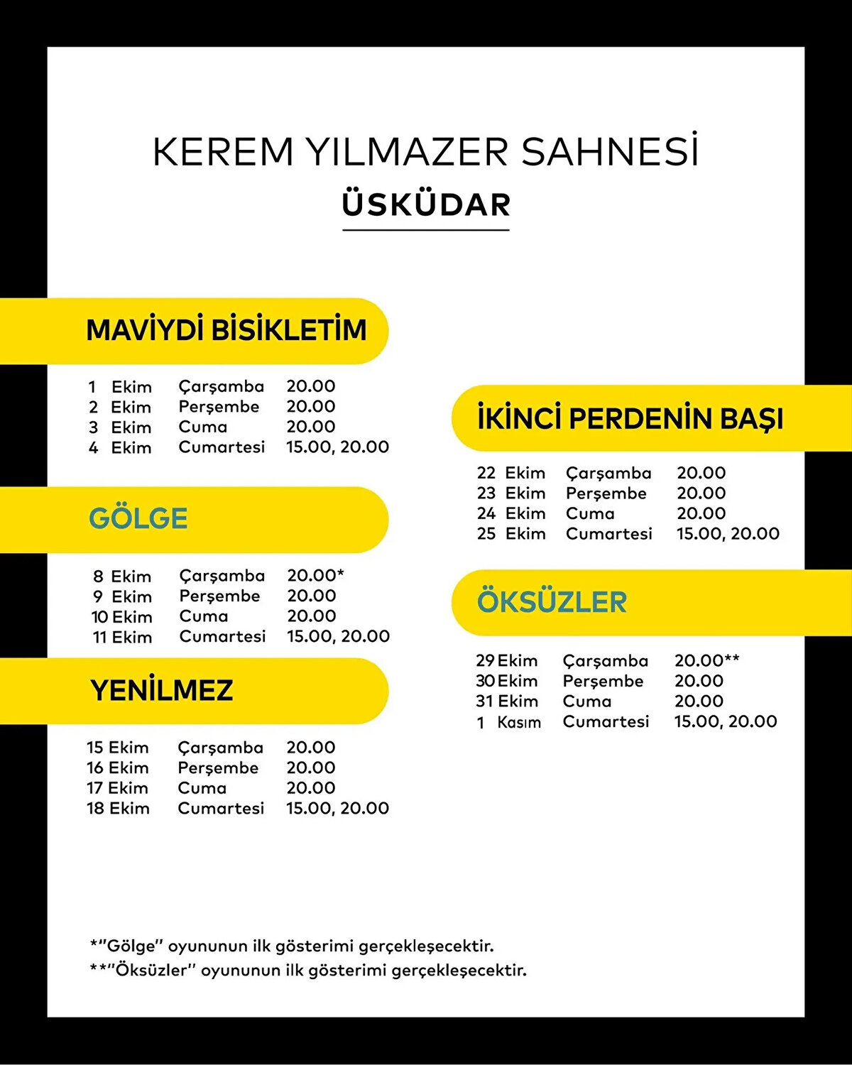 Üsküdar Kerem Yılmazer Sahnesi Ekim Programı