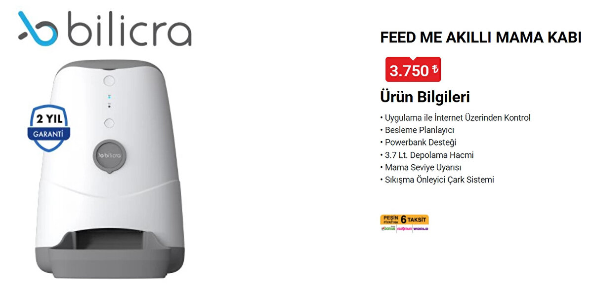 BİLİCRA FEED ME AKILLI MAMA KABI<br>Fiyat: 3,750 TL