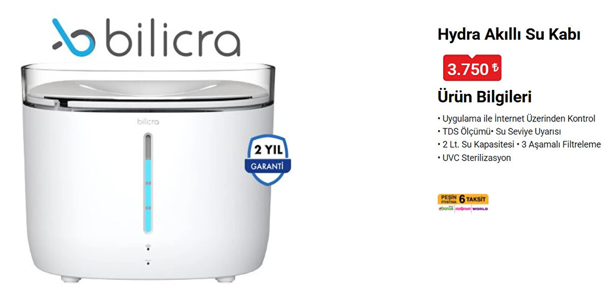 BİLİCRA HYDRA AKILLI SU KABI <br>Fiyat: 3,750 TL