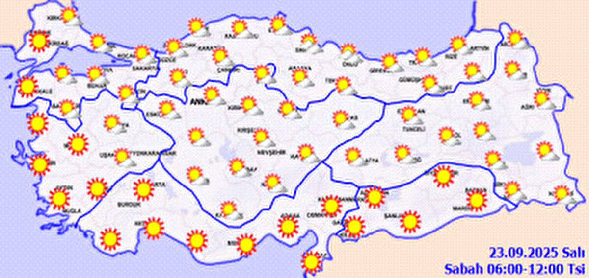 Yaz aylarının bitmesinin ve sıcaklıkların yavaş yavaş düşmesinin ardından vatandaşlar yağışların ne zaman geleceğini merak ediyor. Meteoroloji Genel Müdürlüğü tarafından yapılan tahminlere göre: Ülkemiz genelinde yağış beklenmiyor. Ülkemizin kuzeydoğu kesimlerinin parçalı bulutlu, diğer yerlerin az bulutlu ve açık geçeceği tahmin ediliyor. Peki bugün hava nasıl? İşte il il hava sıcaklıkları...