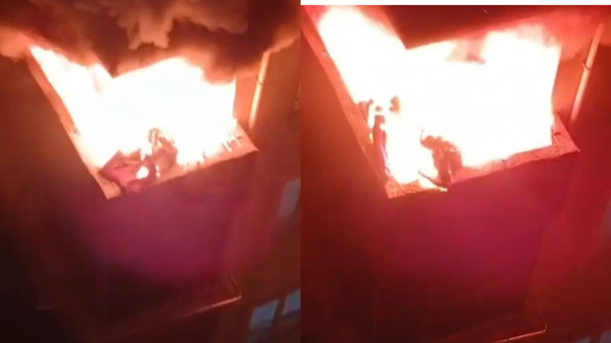  Cep telefonu ile çekilen görüntülerde 3 kişinin, balkonda alevlerin ortasında kaldığı anlar yürekleri dağladı.