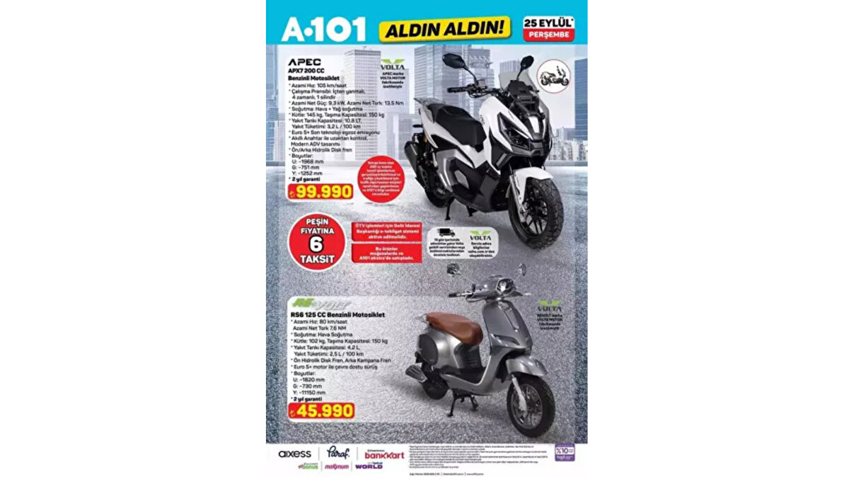 200 cc Benzinli Motosiklet 99.990 TL<br><br> <br><br>125 cc Benzinli Motosiklet 45.990 TL
