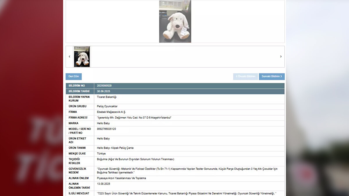 "Oyuncak Güvenliği -Mekanik Ve Fiziksel Özellikler (Ts En 71-1) Kapsamında Yapılan Testler Sonucunda, Küçük Parça Oluştuğundan 3 Yaş Altı Çocuklar İçin Boğulma Tehlikesi İçermektedir."