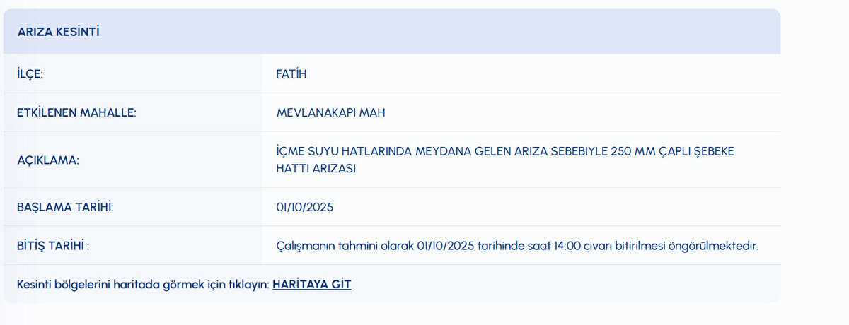 İSKİ FATİH SU KESİNTİSİ