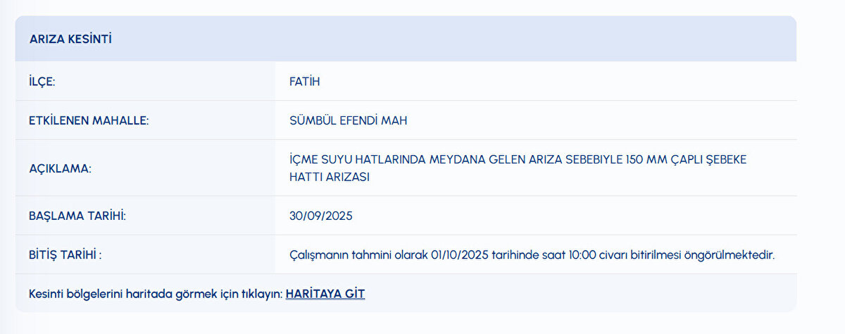 İSKİ FATİH SU KESİNTİSİ