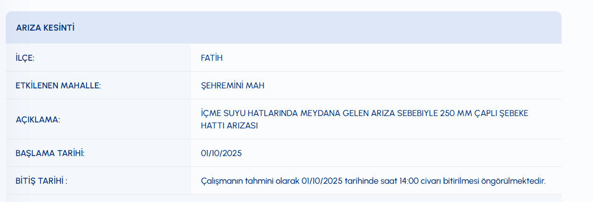 İSKİ FATİH SU KESİNTİSİ