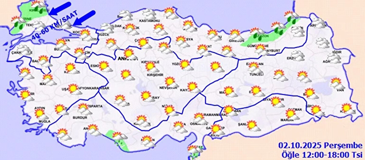 Akdeniz’de yağış uyarısı<br><br>Akdeniz’in doğusunda bulutluluk artıyor. Hatay çevreleri ile Antalya’nın doğu kıyı ilçelerinde sağanak yağış etkisini gösterecek. Antalya 29, Adana 32, Hatay 29, Burdur 26 derece ölçülecek.