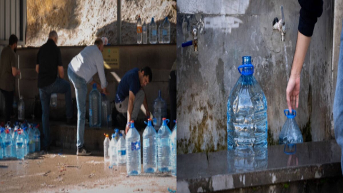Ankara'nın Mamak ilçesinde su kesintisi nedeniyle vatandaşlar çeşmelerden su dolduruyor.