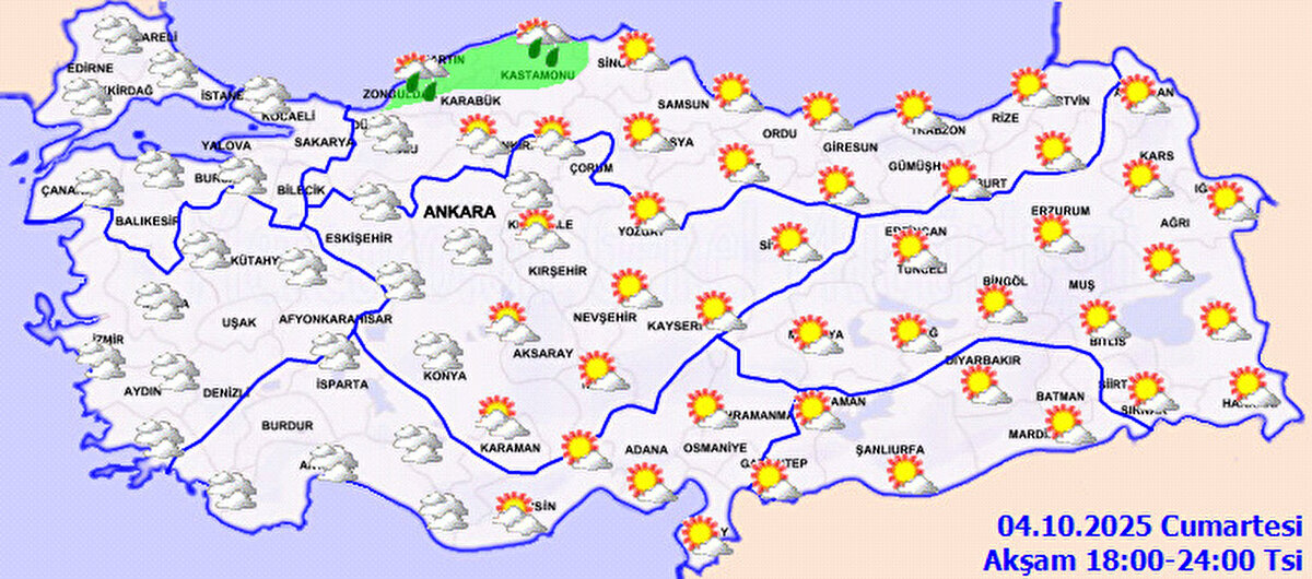 UYARILAR<br><br>Kuvvetli Rüzgar Uyarısı: Ege, Akdeniz’in iç kesimleri ve İç Anadolu’nun güney ve batısında kuvvetli rüzgar beklendiğinden sel, su baskını, yıldırım, dolu ve hortum riskine karşı dikkatli olunmalıdır.