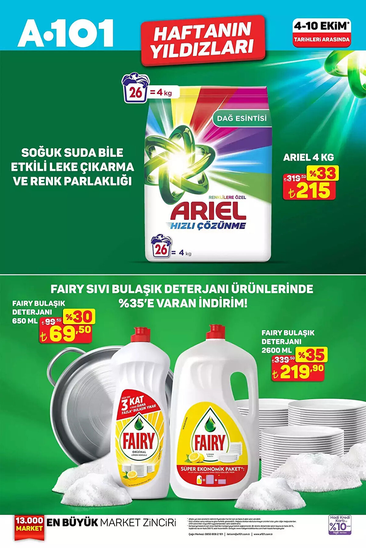Fairy Bulaşık Deterjanı 650 ml 69,50 TL<br><br>Fairy Bulaşık Deterjanı 2600 ml 219,90 TL