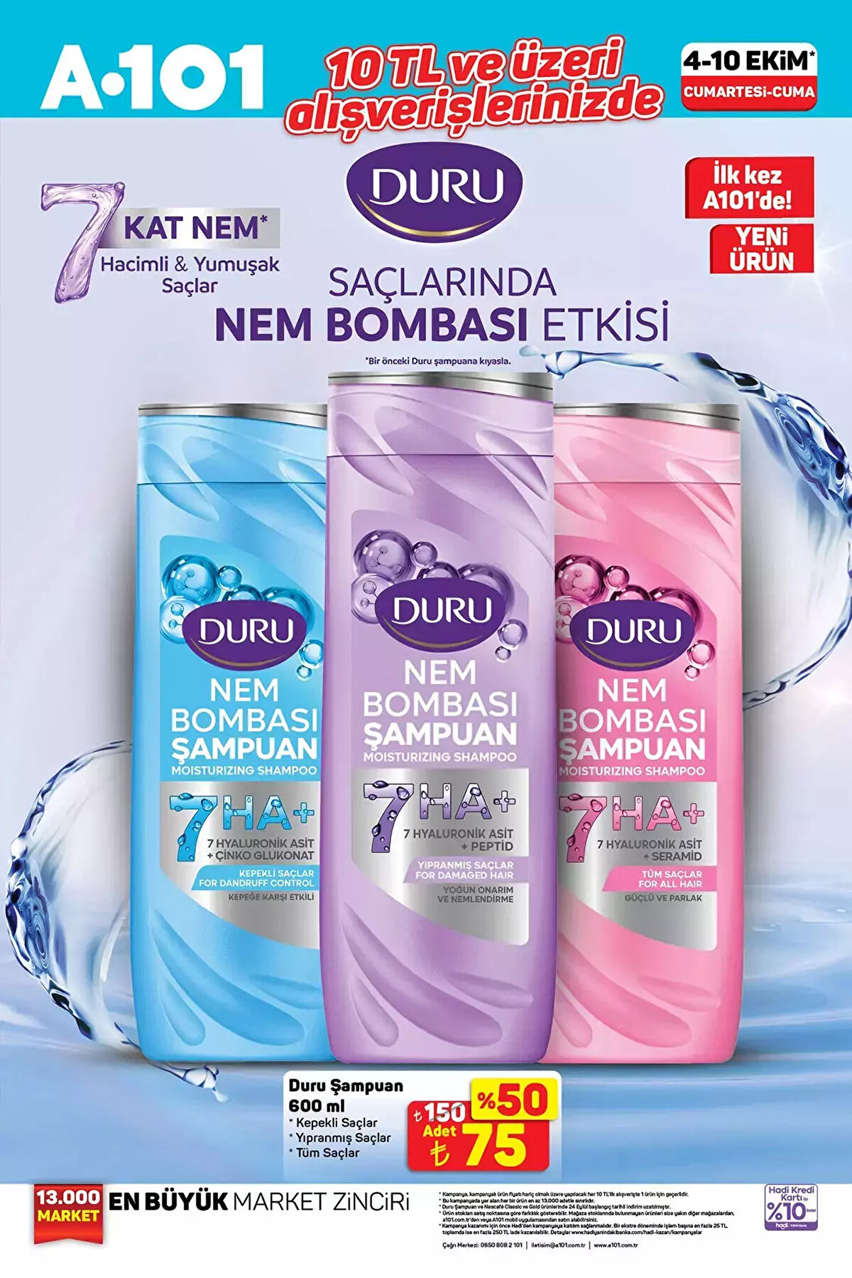 Duru Nem Bombası Şampuan Yıpranmış Saçlar 600 ml 75 TL<br><br>Duru Nem Bombası Şampuan Tüm Saçlar 600 ml 75 TL