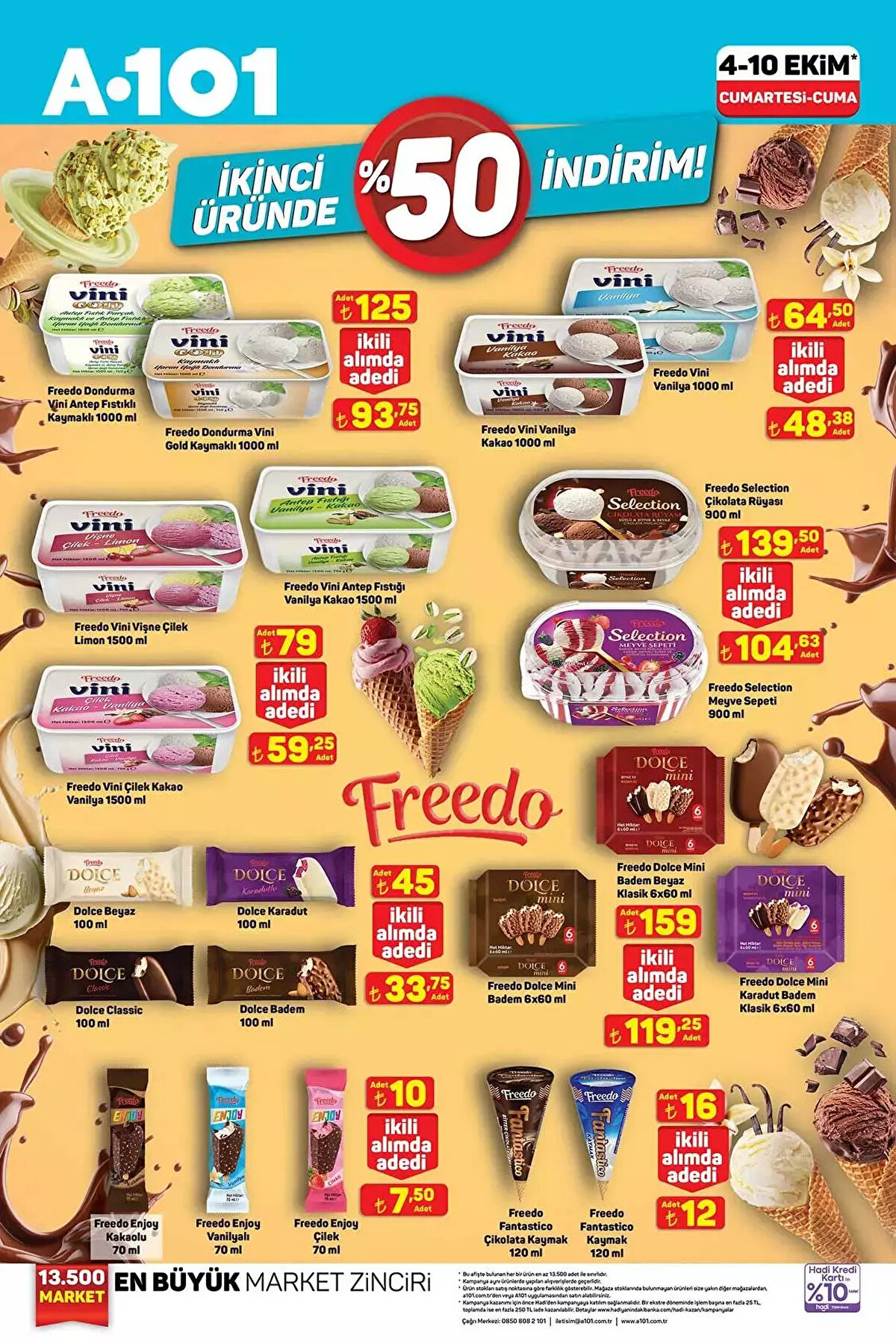A101 MARKALI DONDURMA ÜRÜNLERİNDE İKİNCİSİ % 50 İNDİRİMLİ